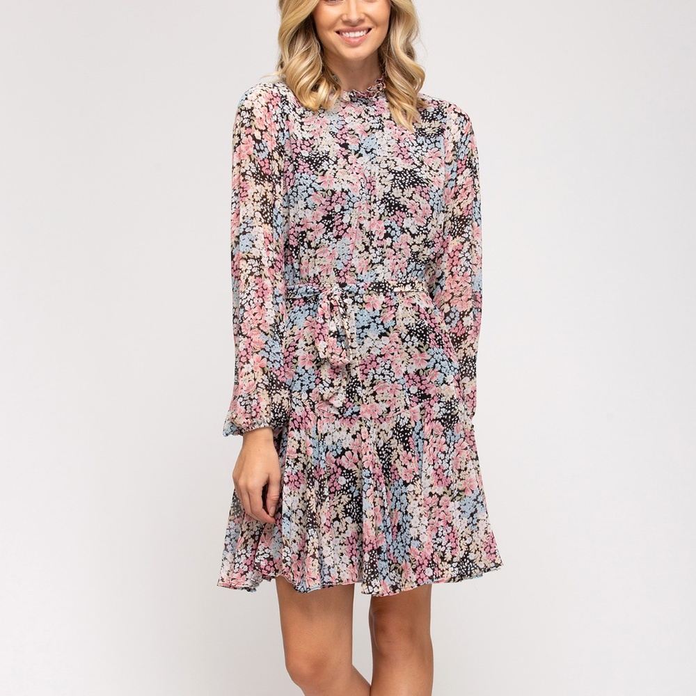 NWT Long Sleeve Floral Print Dress Wedding Guest